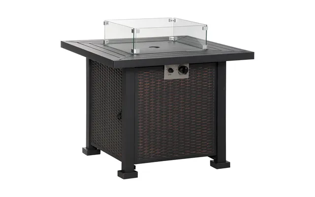 Outsunny Square Propane Gas Fire Pit Table - 50000 Btu Rattan Smokeless Firepit Patio Heater W Glass Screen