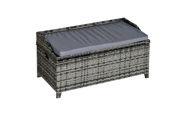 Outsunny Waterproof Patio Pe Rattan Wicker Storage Basket Box Bench Seat Furniture W Cushion Mixed Grey Aosom Uk
