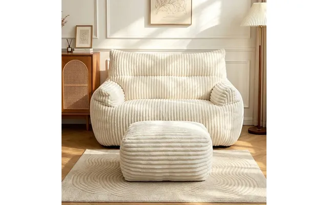 Oversized 2-seater Corduroy Sofa With Ottoman - Comfortable Couch For Couples And Family