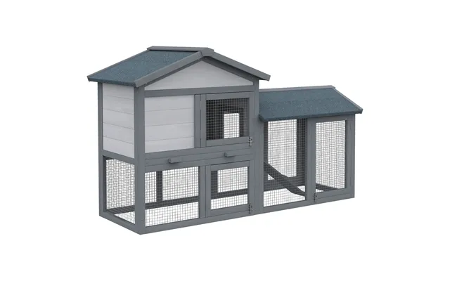 Pawhut 147cm Wooden Rabbit Hutch With Water-resistant Roof Ramp - Grey Aosom Uk