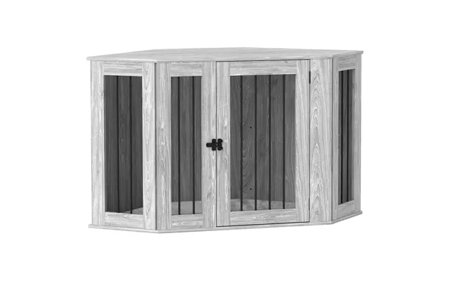 Pawhut 2 In 1 Dog Crate Furniture Side Table, With Cushion, 122 X 61 X 71cm - Grey Aosom Uk