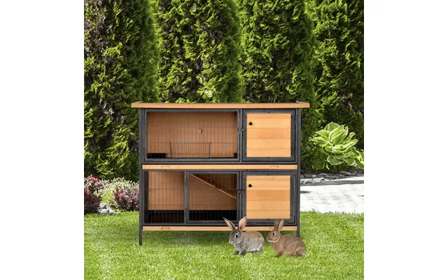 Pawhut 2-floor Wooden Guinea Pigs Hutches Bunny Cage Metal Frame Pet House With Slide-out Tray Feeding Trough Ramp Locka