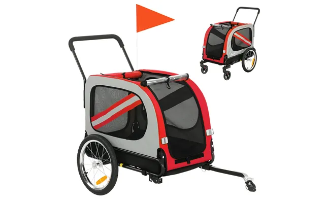 Pawhut 2-in-1 Dog Bike Trailer Pet Stroller With Universal Wheel Reflector Flag Red