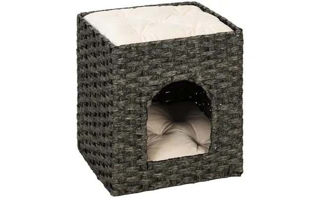Pawhut 2-tier Wicker Cat House - Handwoven Rattan Cat Bed With Washable Cushions