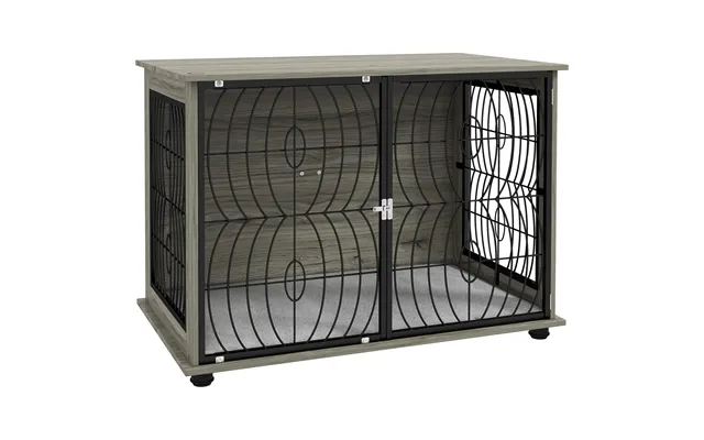 Pawhut 37 Indoor Dog Crate Furniture End Table W Plush Washable Cushion - Lockable Door