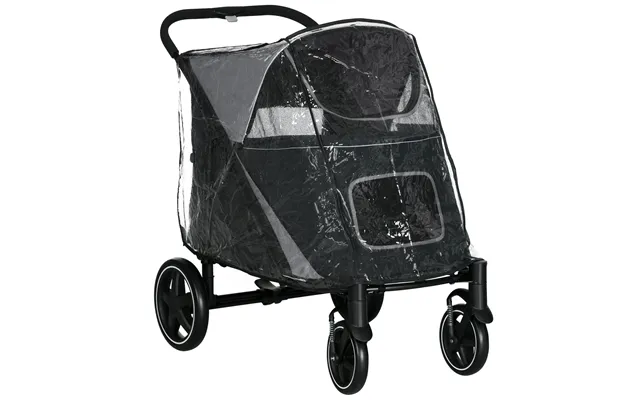 Pawhut 4 Wheel Pet Stroller With Rain Cover For Medium And Large Dogs - Black Aosom Uk