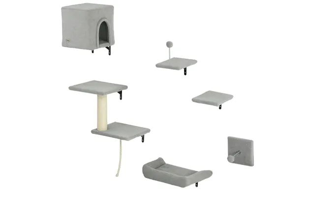 Pawhut 6-piece Cat Wall Shelves Set With Condo - Cat Wall Furniture With Platforms