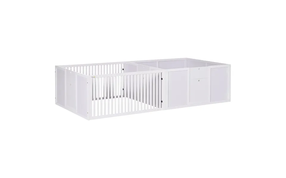 Pawhut 7 Panels Playpen With 3 Doors For Baby Dogs, Two-room Design Puppy Whelping Box - White