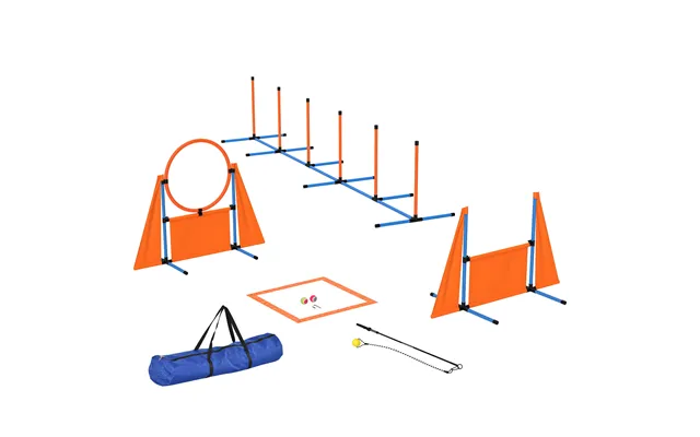 Pawhut 7-piece Dog Agility Equipment Set With Weave Poles - Jump Ring And Hurdle