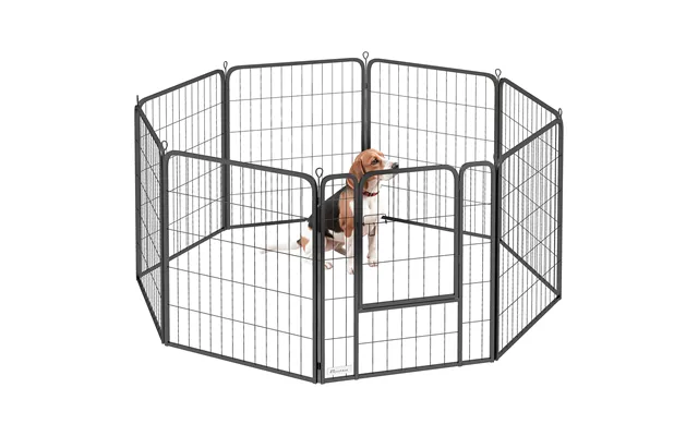 Pawhut 8 Panels Heavy Duty Dog Playpen With Door Indoor Outdoor - For Medium Dogs