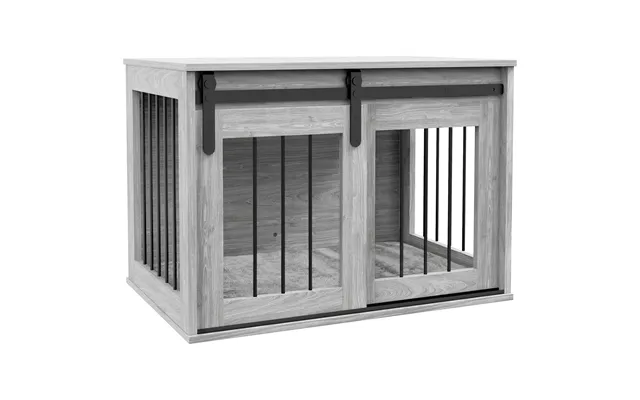 Pawhut 80cm Dog Crate Furniture With Removable Cushion For Large Dogs- Grey Aosom Uk