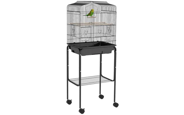 Pawhut Bird Cage Budgie Cages For Finch Canary Parakeet With Stand Wheels Slide-out Tray Accessories Storage Shelf - Bla