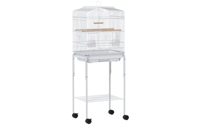 Pawhut Bird Cage Budgie Cages For Finch Canary Parakeet With Stand Wheels Slide-out Tray Accessories Storage Shelf - Whi