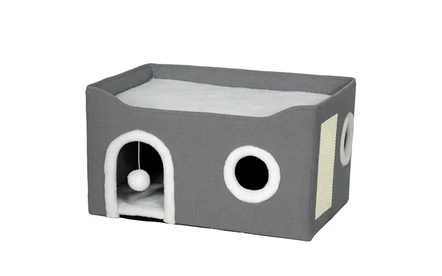 Pawhut Cat Bed For Indoor Pets - Foldable Cat House With Fluffy Ball And Scratch Pad For Small And Medium Pets