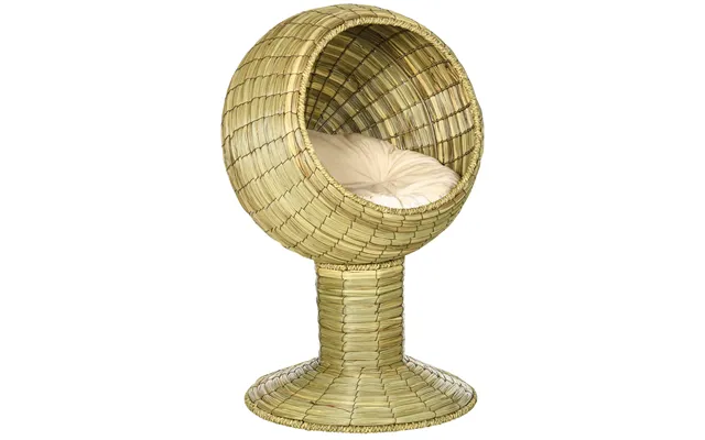 Pawhut Cat House Elevated - Natural Mat Grass Bed
