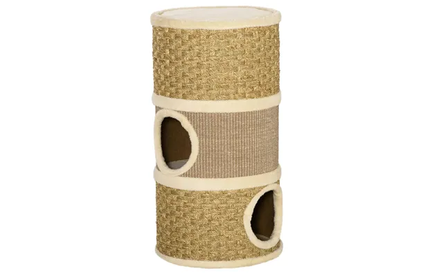 Pawhut Cat Scratching Barrel Kitten Tree Tower Pet Furniture Climbing Frame Covered With Sisal And Seaweed Rope Cozy Pla