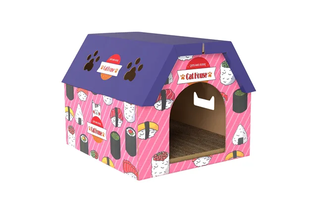 Pawhut Cat Scratching Board - 2-in-1 Cardboard Cat House And Hideaway For Indoor Cats