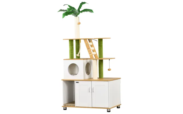 Pawhut Cat Tree W Hidden Litter Box Enclosure - 2 In 1 Green Leaf Cat Tower Litter Box Furniture W House