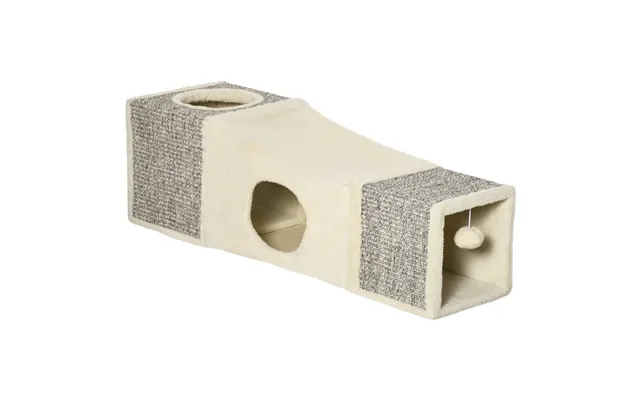 Pawhut Cat Tunnel - Plush Large Play Tunnel With Two Caves And Hanging Ball