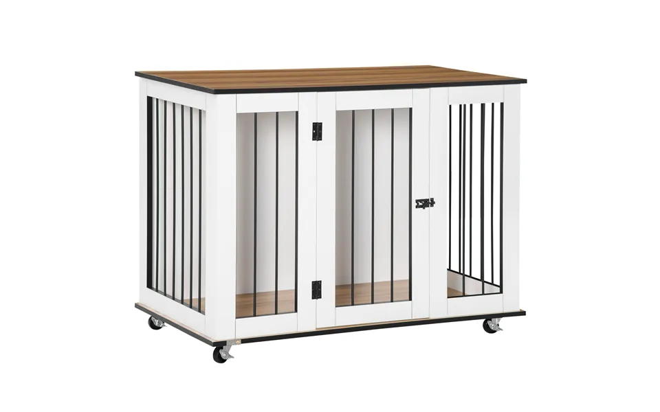 Pawhut Dog Cage End Table With Five Wheels - Dog Crate Furniture For Large Sized Dogs