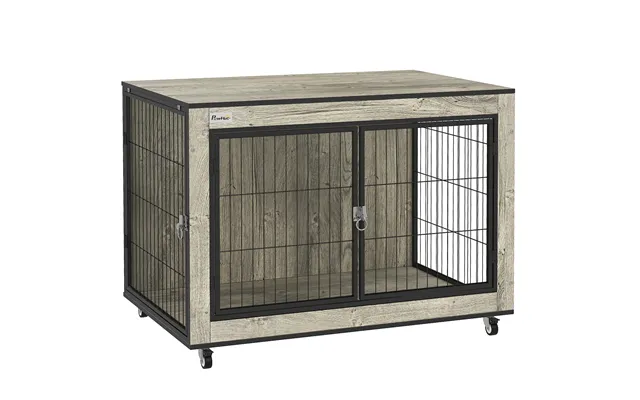 Pawhut Dog Crate Furniture With Wheels - Double Doors