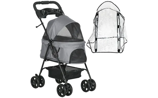 Pawhut Dog Stroller With Rain Cover - One-click Fold Trolley Jogger