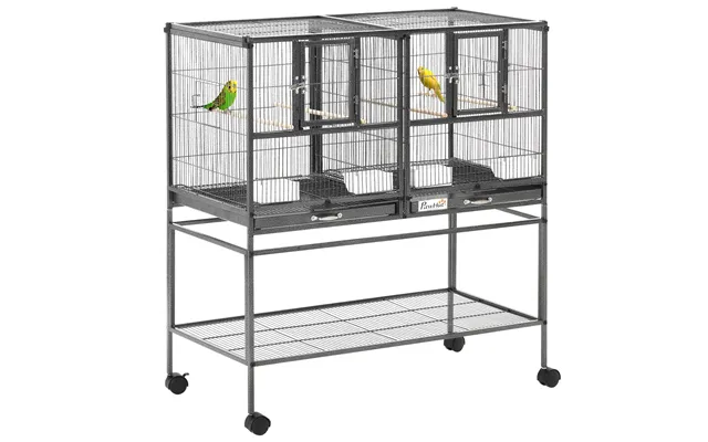 Pawhut Double Rolling Metal Bird Cage Parrot Cage With Removable Metal Tray - Storage Shelf