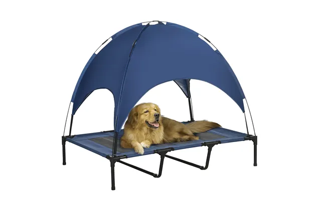 Pawhut Elevated Pet Retreat Waterproof Mesh Cot With Uv Canopy For Xl Dogs - 122 X 92 X 108 Cm