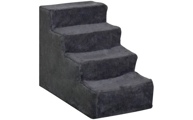 Pawhut Four-step Dog Stairs, With Washable Plush Cover, For High Bed Sofa, Dog Stairs For Small Dog And Cat - Dark Grey
