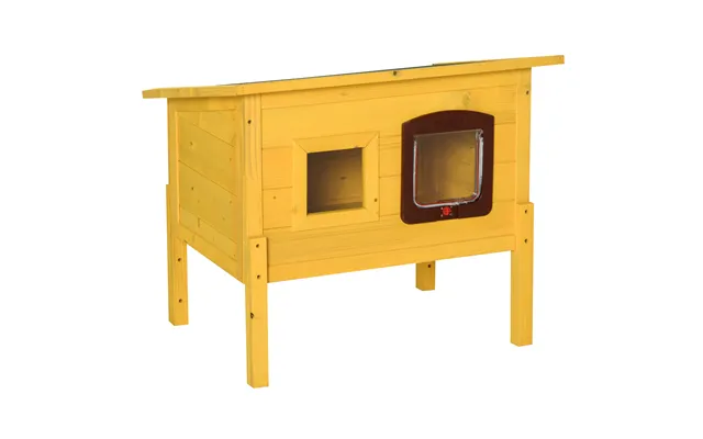 Pawhut Garden Wooden Cat House Hide Cage Outdoor Pet Play Home Water-resistant Roof Kitty Shelter Kennel W Ith Door & Wi