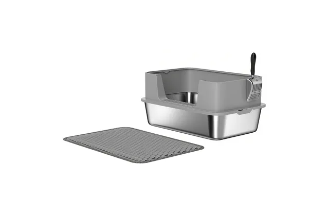 Pawhut High Sided Stainless Steel Litter Box - Metal Cat Litter Tray With Scoop