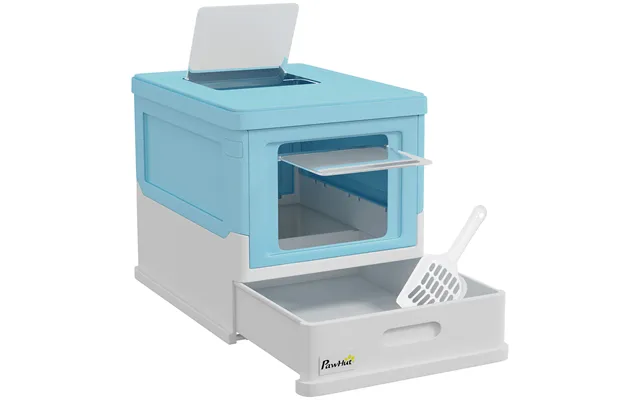 Pawhut Hooded Cat Litter Box, Portable Pet Toilet, With Scoop, Front Entry - Light Blue