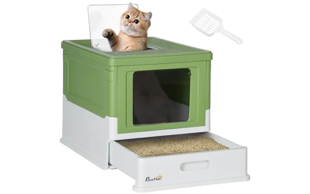 Pawhut Hooded Cat Litter Box, Portable Pet Toilet, With Scoop, Front Entry - Lime Green Aosom Uk