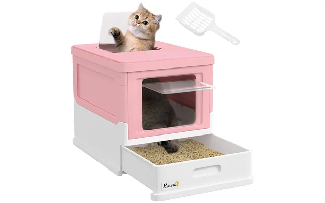 Pawhut Hooded Cat Litter Box, Portable Pet Toilet, With Scoop, Front Entry - Pink