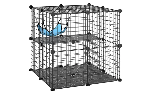 Pawhut Indoor Cat Cage Diy Customizable 2-tier Indoor Cat Enclosure With 2 Doors And Hammock 70 Cm Black