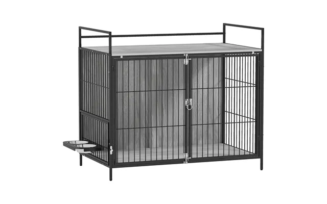 Pawhut Large Dog Crate Furniture With Rotating Bowl Holder - 2 Bowls