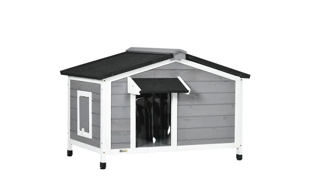 Pawhut Large Wooden Dog Kennel With Openable Top - Asphalt Roof