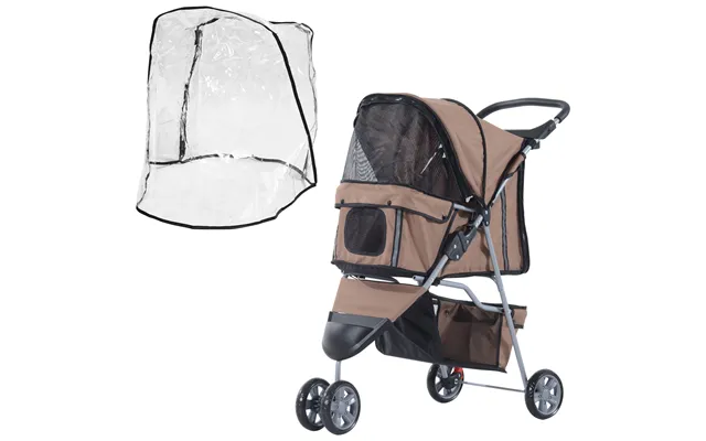 Pawhut Lightweight Folding Dog Stroller With Cover - Cat And Dog Pushchair W Drink Holder