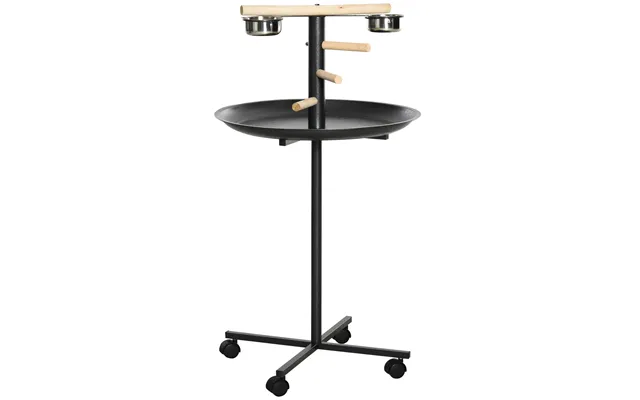 Pawhut Metal Bird Table Play Stand - Bird Feeder Station Parrot Perch With Four Wheels Feeding Bowls Round Tray Aosom Uk