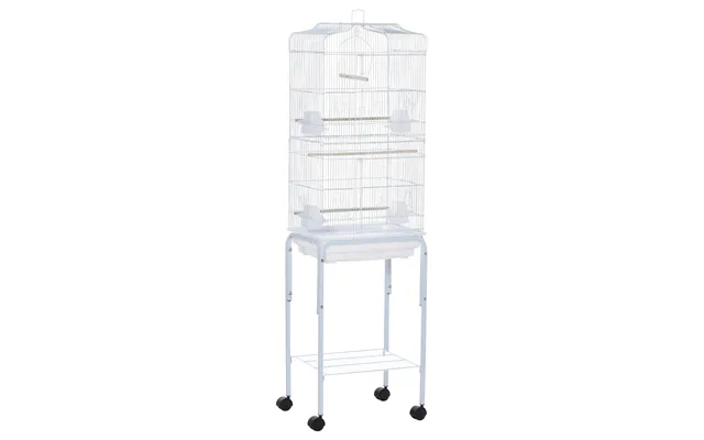Pawhut Metal Parrot Cage Spacious Abode With Breeding Stand & Wheels - Snow White Aosom Uk