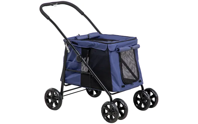 Pawhut One-click Foldable Dog Pushchair W Eva Wheels, Storage Bags, Mesh Windows, Doors, Safety Leash, Cushion, For Smal