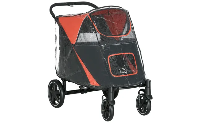 Pawhut One-click Foldable Pet Travel Stroller With Rain Cover - Cat Dog Pushchair With Front Wheels