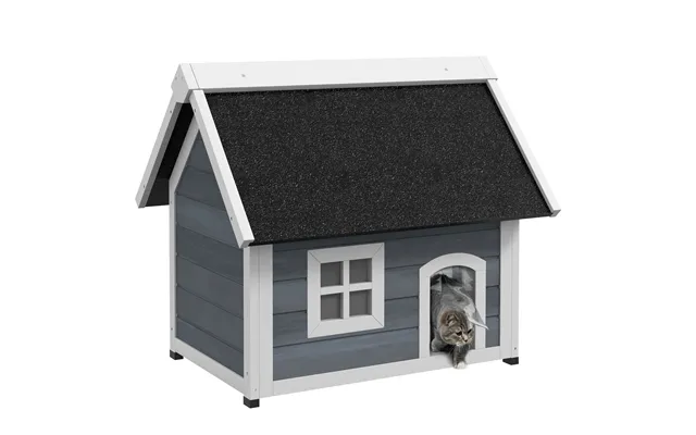 Pawhut Outdoor Cat House - Wooden Feral Cat Shelter Waterproof Hide House With Openable Asphalt Roof And Three Doors