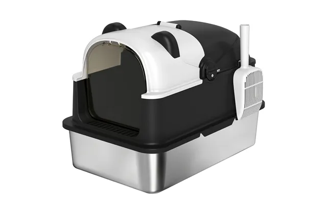 Pawhut Panda Style Xl Stainless Steel Cat Litter Box With Lid - Enclosed Kitty Litter Box With Scoop