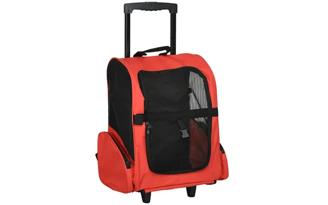 Pawhut Pet Backpack Trolley Telescopic Handle Carrier For Furry Friends On The Go - Crimson Red