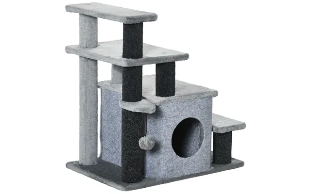 Pawhut Pet Stairs Adjustable Height Steps With Detachable Cover - Hanging Toy For Feline Loungers