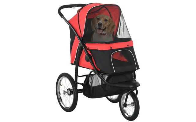 Pawhut Pet Stroller Jogger For Medium, Small Dogs, Foldable Cat Pram Dog Pushchair W Adjustable Canopy, 3 Big Wheels - R