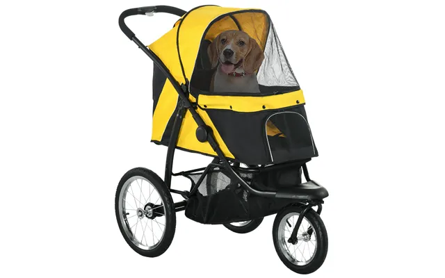 Pawhut Pet Stroller Jogger For Medium, Small Dogs, Foldable Cat Pram Dog Pushchair W Adjustable Canopy, 3 Big Wheels - Y
