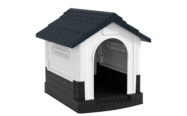 Pawhut Plastic Dog Kennel With Windows, For Garden Patio, Miniature And Small Dogs, 80 X 69 X 76cm - Grey Aosom Uk