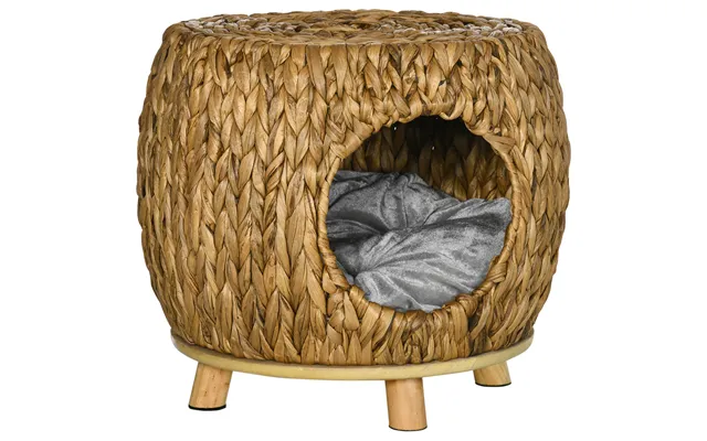 Pawhut Rattan Retreat Wicker Cat Abode With Plush Cushion - Washable